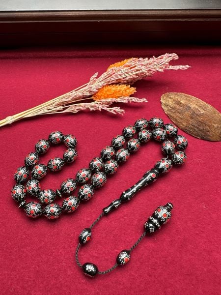 Beyzi Model Gümüş ve Mine İşlemeli  Kuka Tesbih