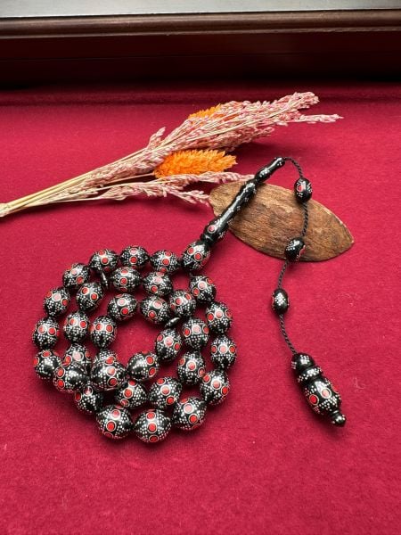 Beyzi Model Gümüş ve Mine İşlemeli  Kuka Tesbih