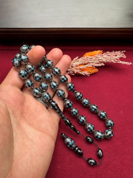 Beyzi Model Gümüş ve Mine İşlemeli  Kuka Tesbih