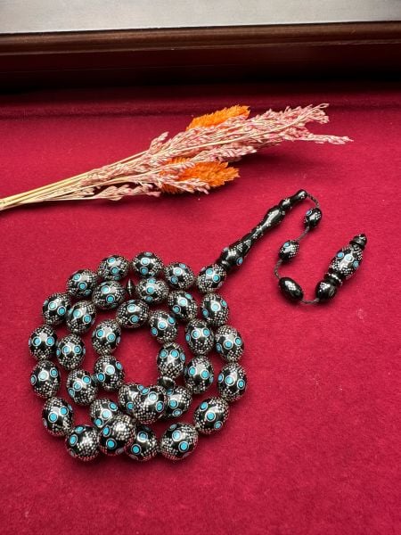 Beyzi Model Gümüş ve Mine İşlemeli  Kuka Tesbih