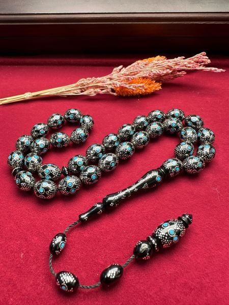 Beyzi Model Gümüş ve Mine İşlemeli  Kuka Tesbih