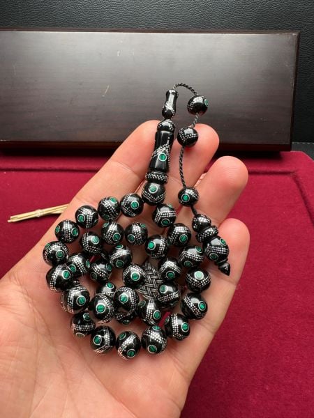 Küre Model Gümüş ve Mine İşlemeli  Kuka Tesbih