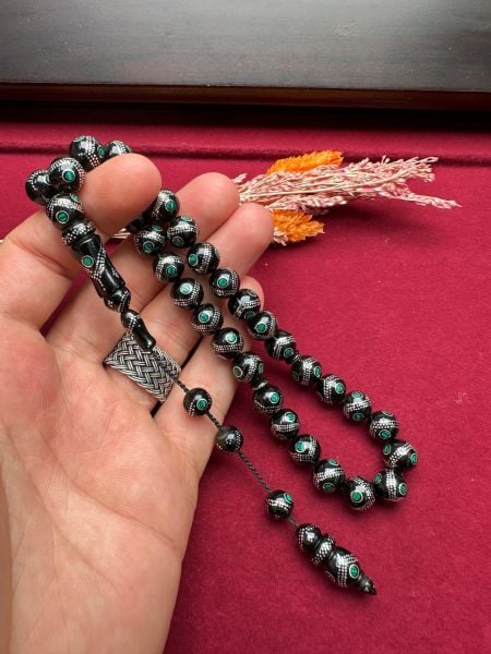 Küre Model Gümüş ve Mine İşlemeli  Kuka Tesbih