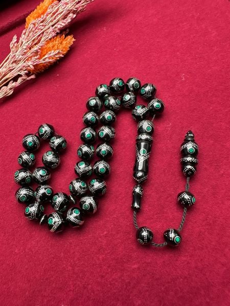 Küre Model Gümüş ve Mine İşlemeli  Kuka Tesbih