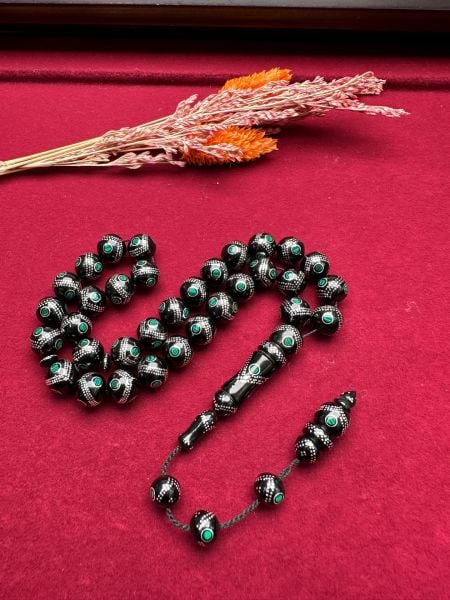 Küre Model Gümüş ve Mine İşlemeli  Kuka Tesbih