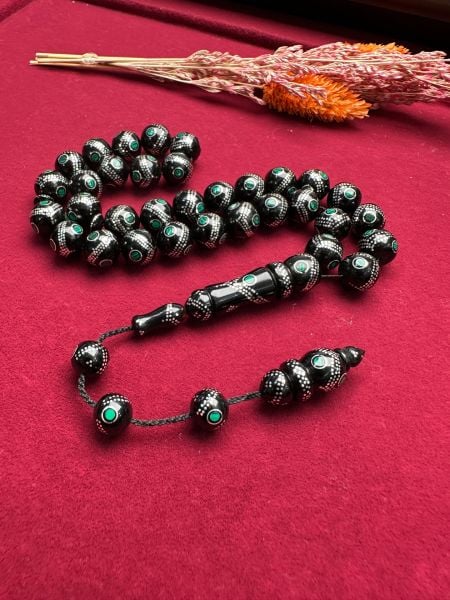 Küre Model Gümüş ve Mine İşlemeli  Kuka Tesbih