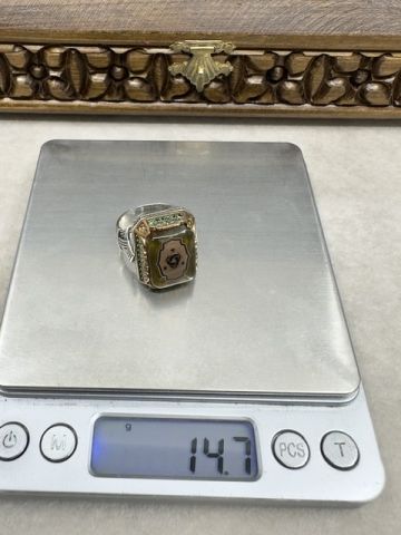 Kehribar Taşı Yeşil Renk Kalem İşçilikli 925 Ayar Erkek Gümüş Yüzük