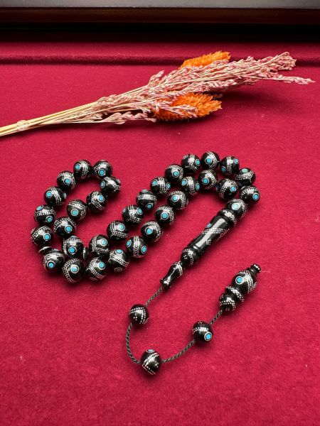 Küre Model Gümüş ve Mine İşlemeli  Kuka Tesbih