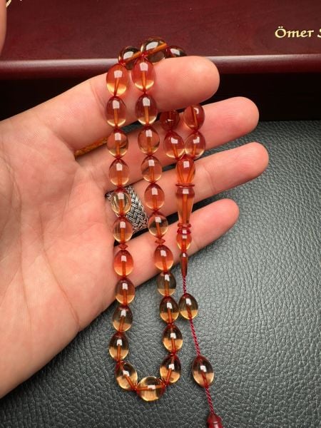 Şeffaf Renk Ateş Kehribar Tesbih
