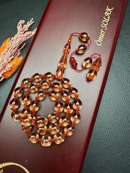 Şeffaf Renk Ateş Kehribar Tesbih