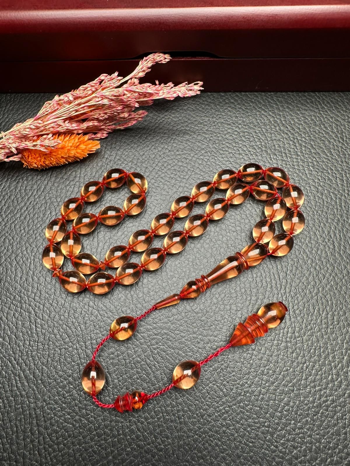 Şeffaf Renk Ateş Kehribar Tesbih