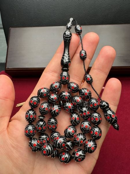 Beyzi Model Gümüş ve Mine İşlemeli  Kuka Tesbih