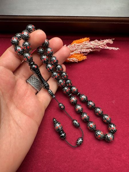 Beyzi Model Gümüş ve Mine İşlemeli  Kuka Tesbih