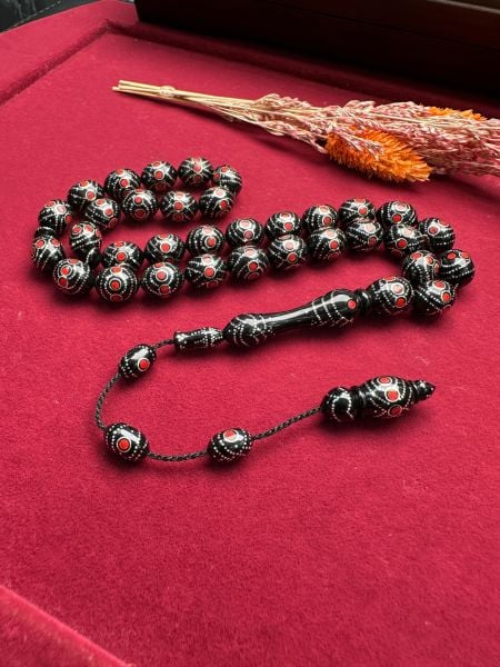 Beyzi Model Gümüş ve Mine İşlemeli  Kuka Tesbih