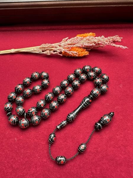 Beyzi Model Gümüş ve Mine İşlemeli  Kuka Tesbih