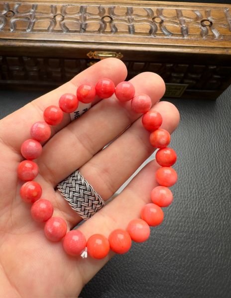 Küre Model Pembe Mercan Doğal Taş Bileklik