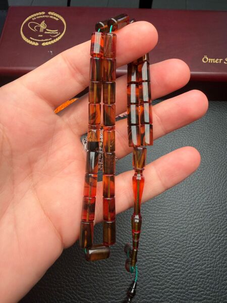 Kesme Model Hareli Sıkma Kehribar Tesbih