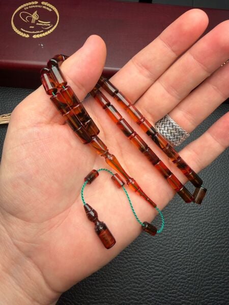 Kesme Model Hareli Sıkma Kehribar Tesbih