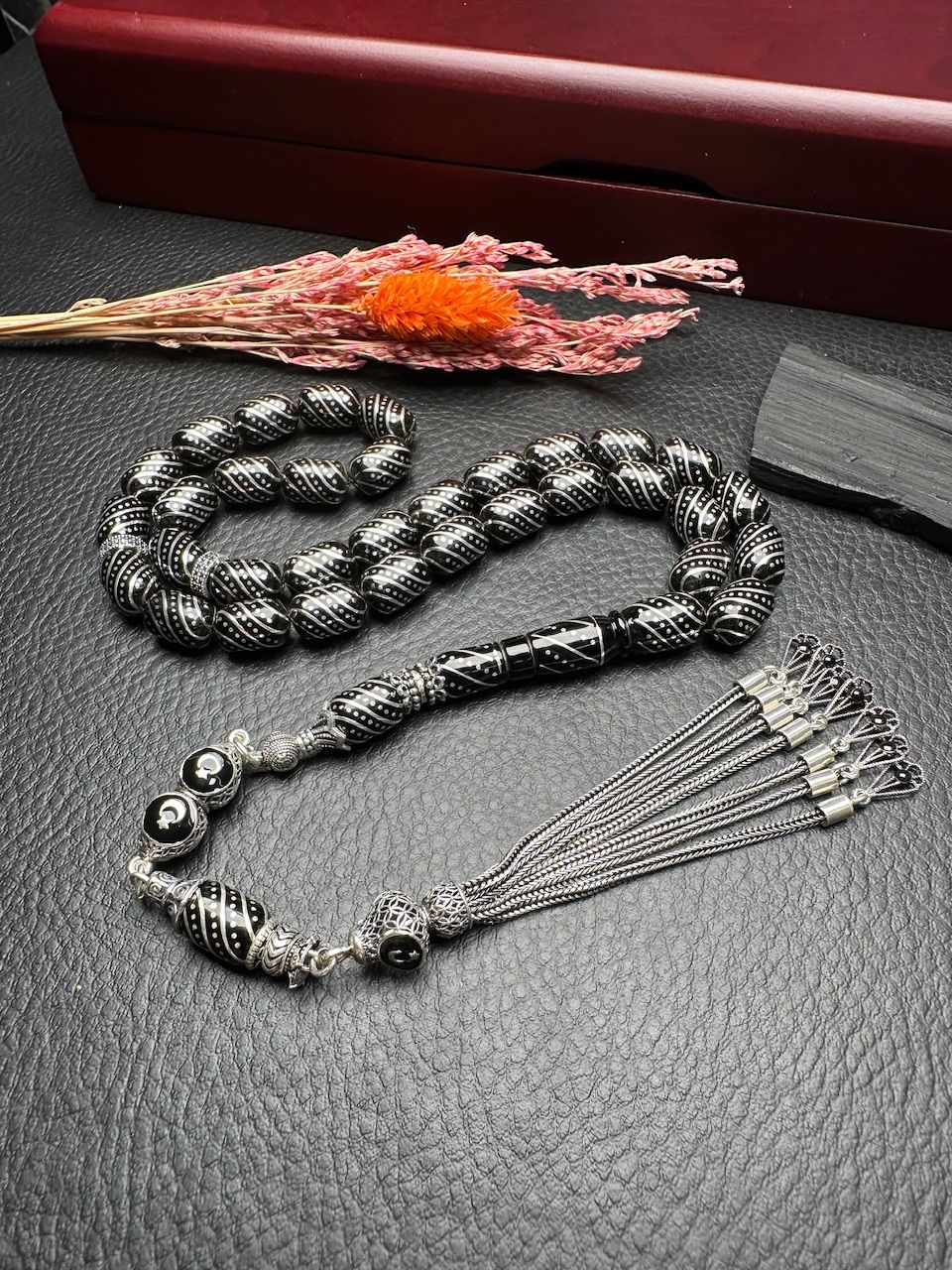 Kapsül Model Gümüş İşlemeli Erzurum Oltutaşı Tesbih