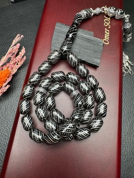 Kapsül Model Gümüş İşlemeli Erzurum Oltutaşı Tesbih