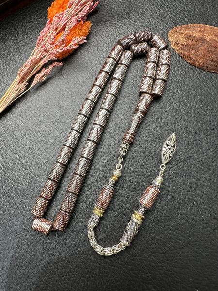 Kesme Model Kamil Puğ Gümüş İşlemeli Kuka Tesbih