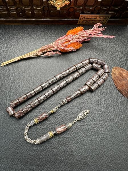 Kesme Model Kamil Puğ Gümüş İşlemeli Kuka Tesbih