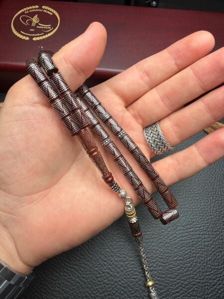 Kesme Model Gümüş İşlemeli Kuka Tesbih