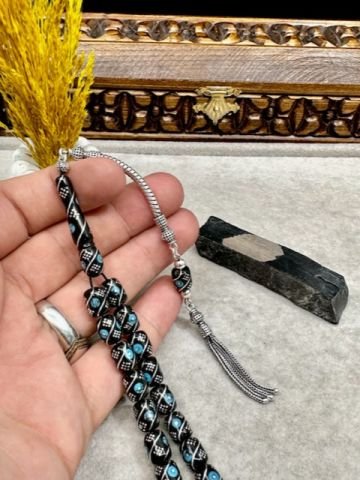 Kapsül Model 925 Ayar Gümüş ve Firuze İşleme Erzurum Oltu Tesbih