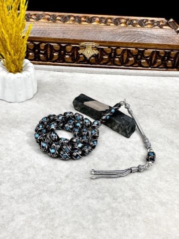Kapsül Model 925 Ayar Gümüş ve Firuze İşleme Erzurum Oltu Tesbih