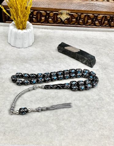 Kapsül Model 925 Ayar Gümüş ve Firuze İşleme Erzurum Oltu Tesbih