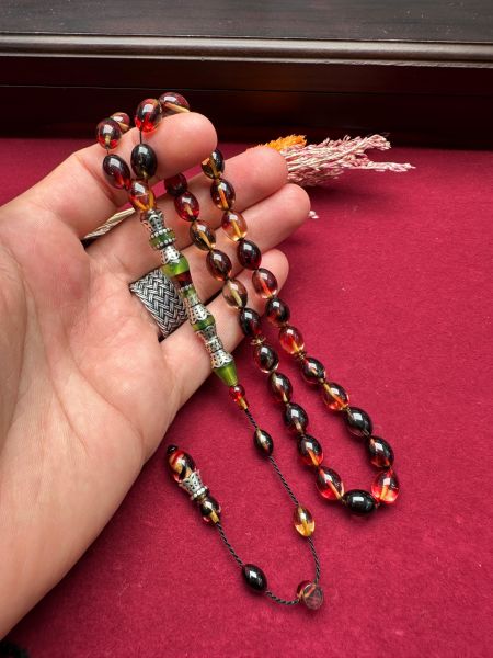 Beyzi Model Nakkaş Gümüş  İmameli Ateş Kehribar Tesbih