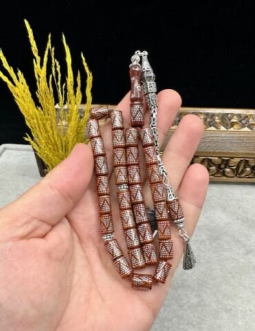 Kesme Model 925 Ayar Gümüş İşlemeli Kuka Tesbih