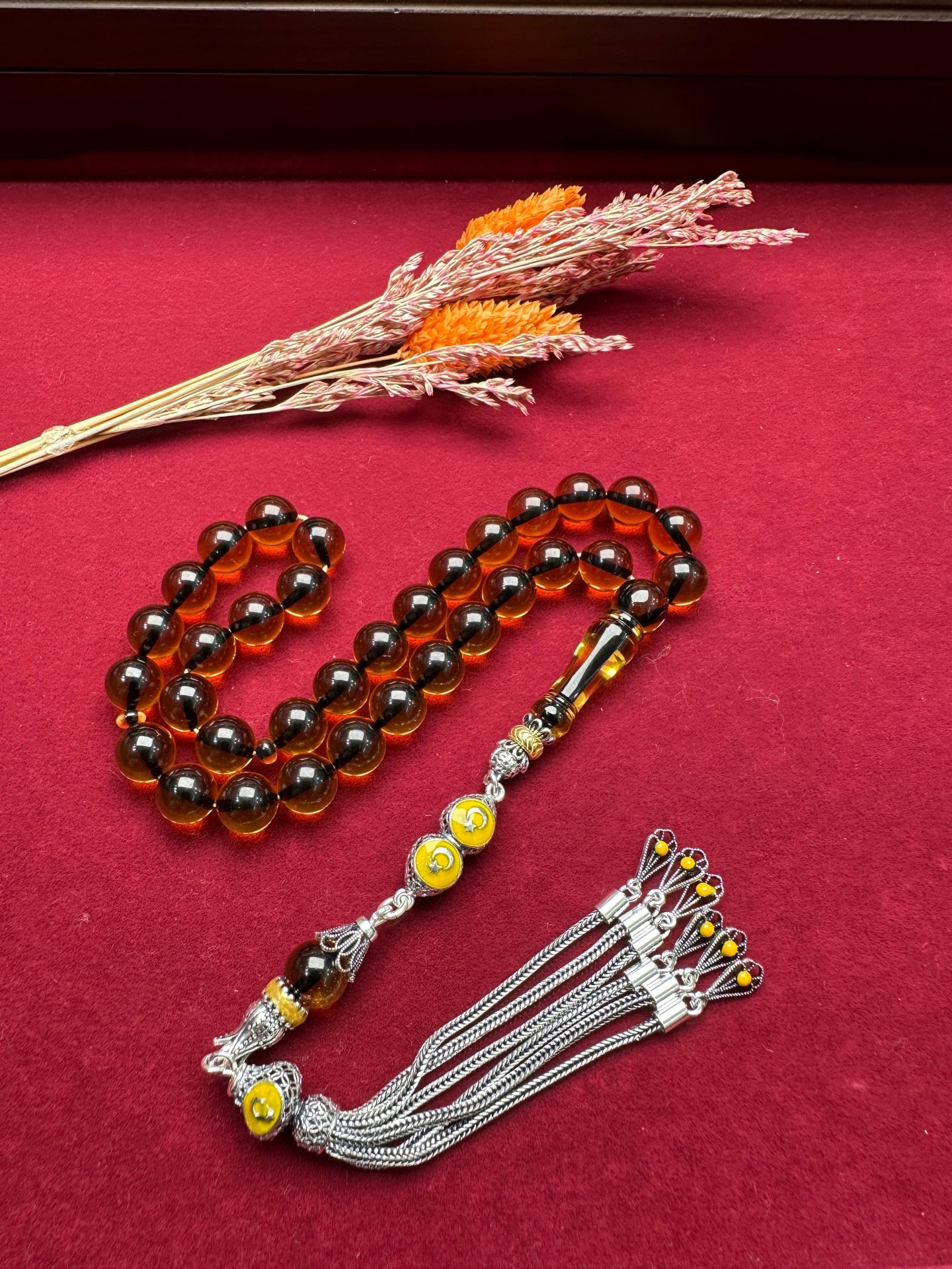 Küre Model Ateş Kehribar Tesbih