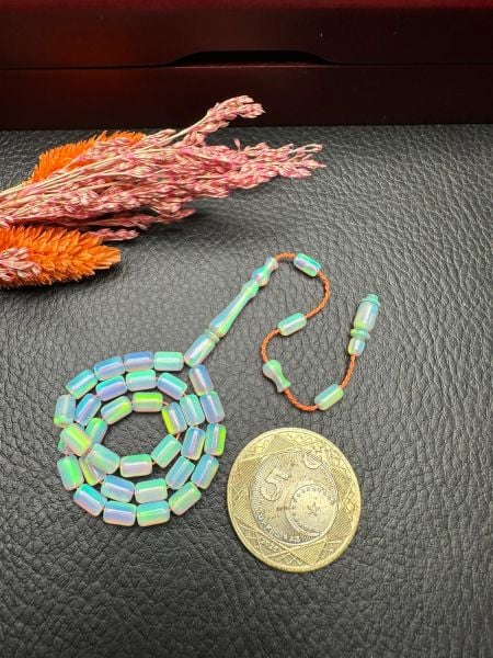 Küçük Boy Kapsül Model Mavi Renk Sentetik Opal Tesbih