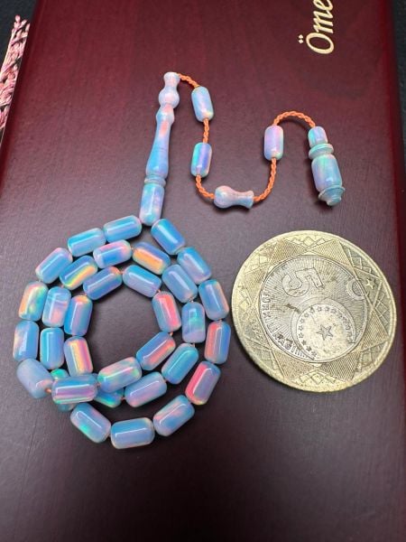 Küçük Boy Kapsül Model Mavi Renk Sentetik Opal Tesbih