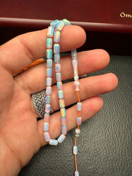 Küçük Boy Kapsül Model Mavi Renk Sentetik Opal Tesbih