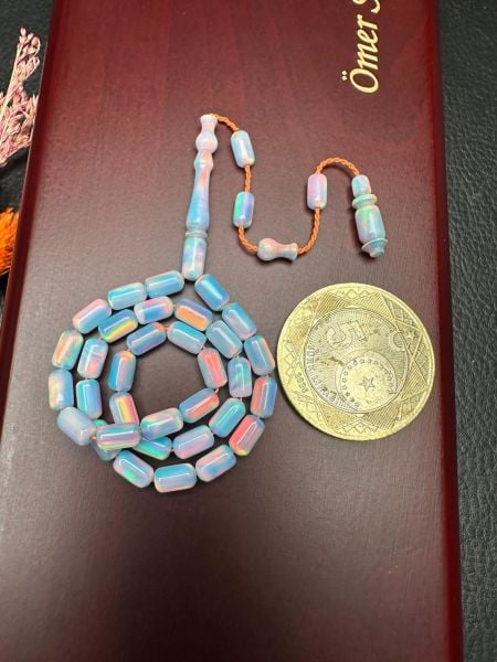 Küçük Boy Kapsül Model Mavi Renk Sentetik Opal Tesbih