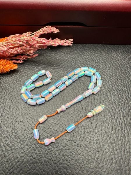 Küçük Boy Kapsül Model Mavi Renk Sentetik Opal Tesbih