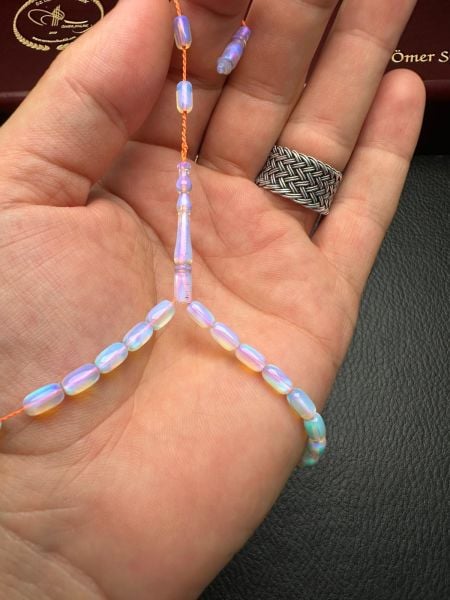 Küçük Boy Kapsül Model Mavi Renk Sentetik Opal Tesbih