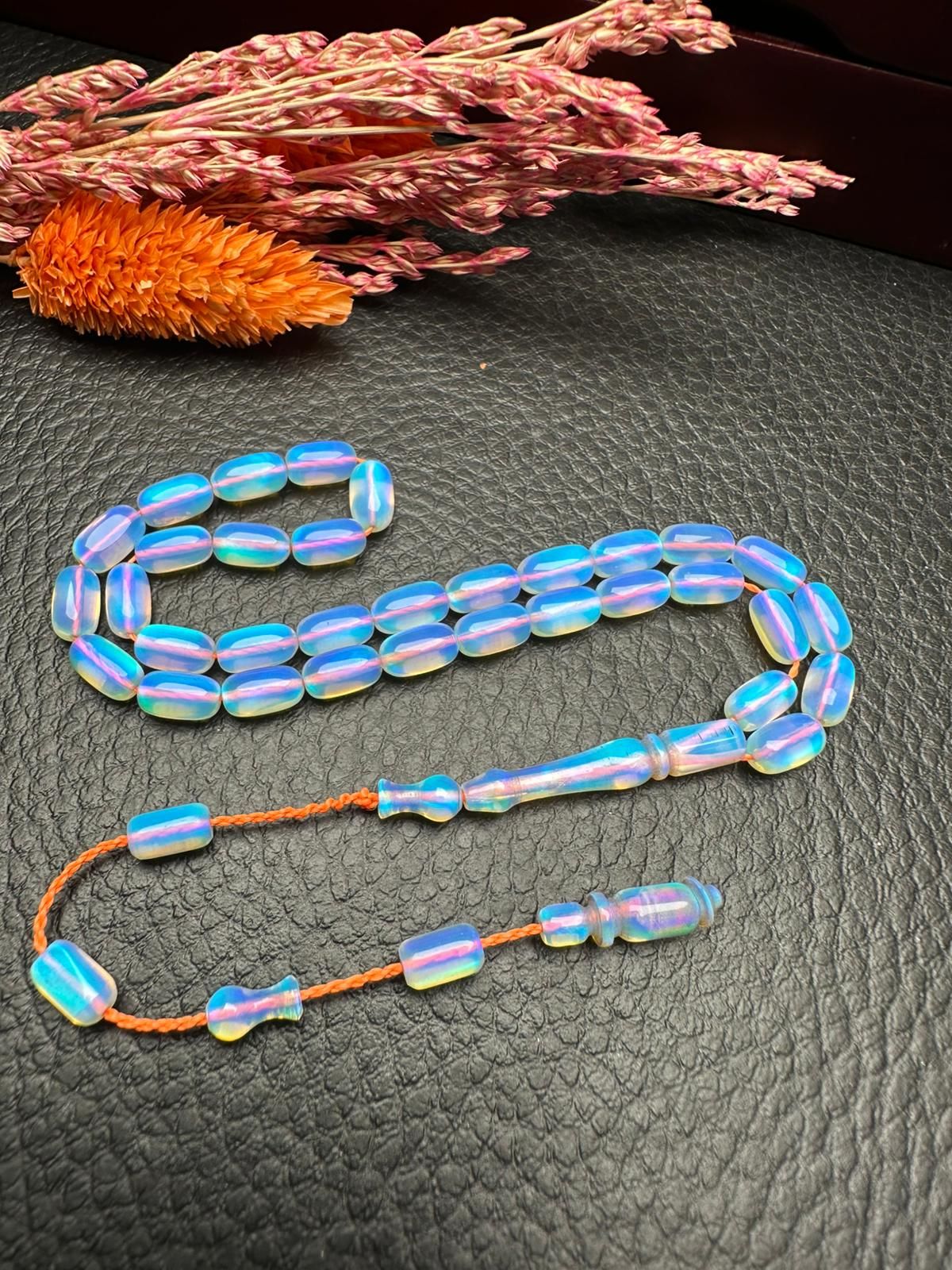 Küçük Boy Kapsül Model Mavi Renk Sentetik Opal Tesbih