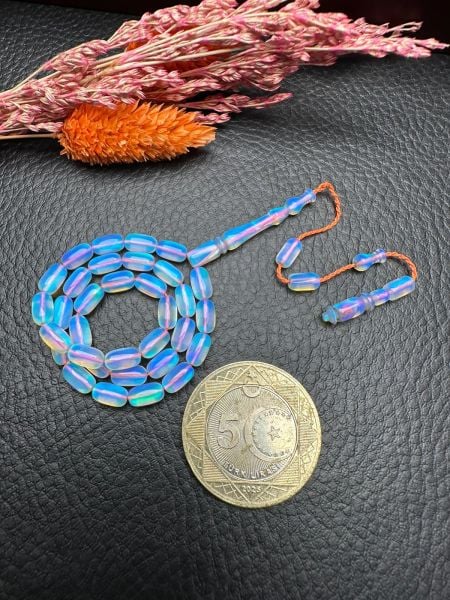 Küçük Boy Kapsül Model Mavi Renk Sentetik Opal Tesbih