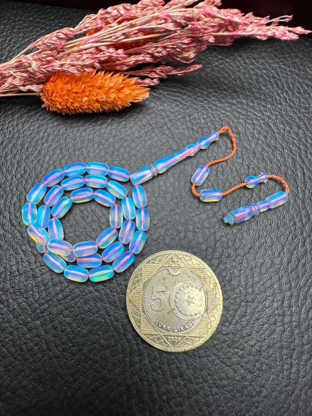Küçük Boy Kapsül Model Mavi Renk Sentetik Opal Tesbih