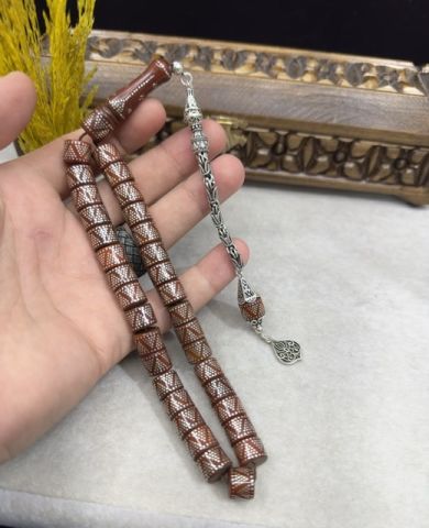 Kesme Model 925 Ayar Gümüş İşlemeli Kuka Tesbih