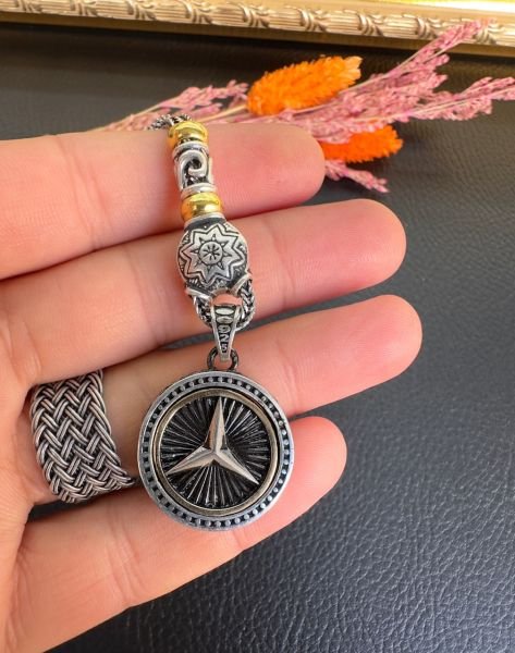 Özel Mercedes Logo Tasarım Tekli Gümüş Püskül