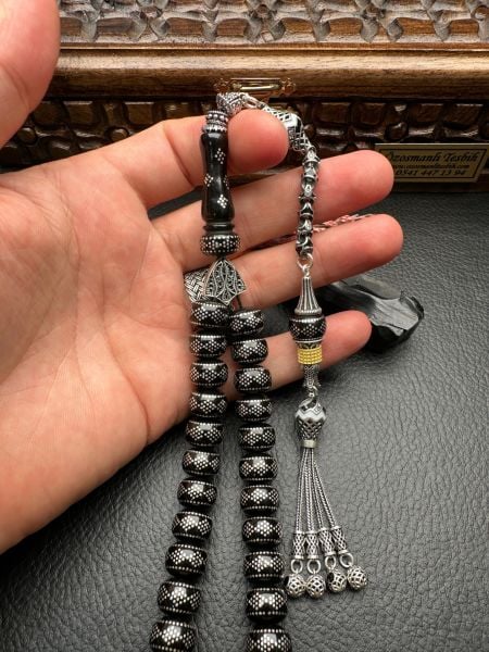 Teker Model Gümüş İşleme Gürcistan Taşı Tesbih