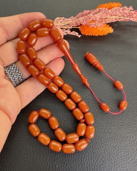 Kapsül Model Turuncu Sıkma Kehribar Tesbih