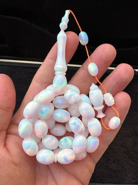 Badem Model Beyaz Renk Opal Doğal Taş Tesbih