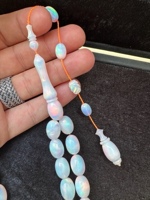 Badem Model Beyaz Renk Opal Doğal Taş Tesbih