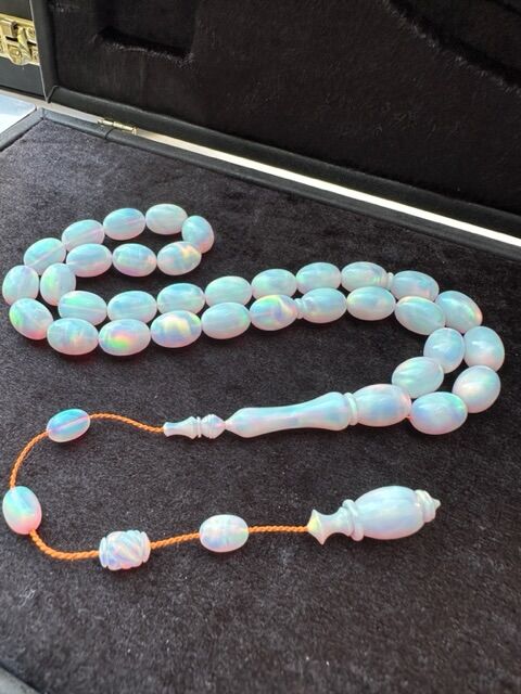 Badem Model Beyaz Renk Opal Doğal Taş Tesbih