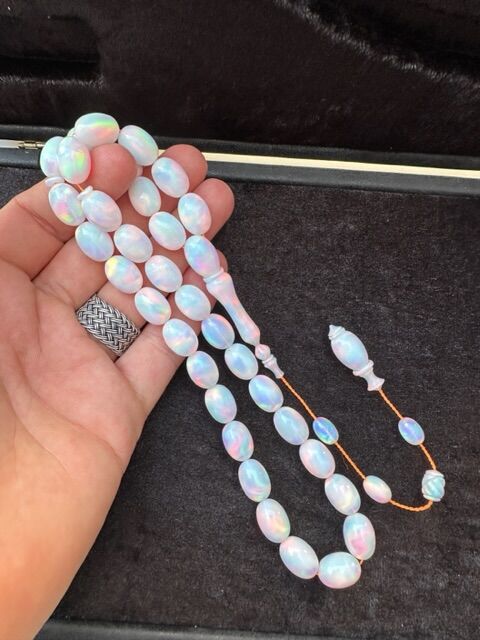 Badem Model Beyaz Renk Opal Doğal Taş Tesbih